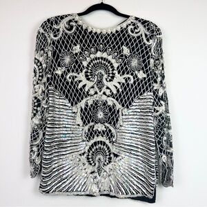 STUNNING VINTAGE 80s SEQUINED SILK TOP – Size Small